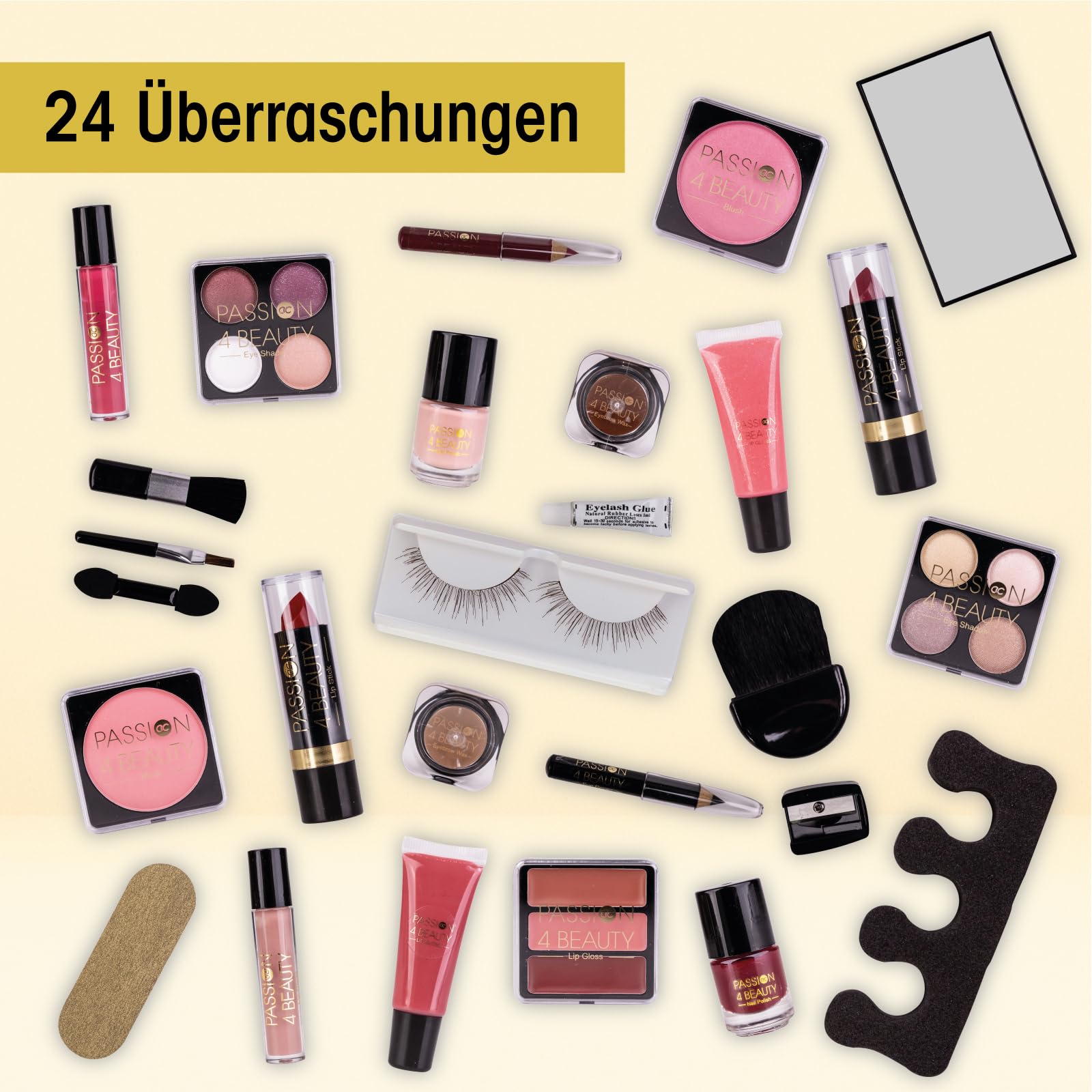 Accentra – calendario de Adviento de belleza con 24 artículos de maquillaje&cosméticos- Calendario para mujeres con brillo de labios, rímel esmalte de uñas, sombras de ojos, aplicadores y más