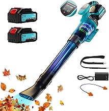 21 V Battery Blower 255 Km/h 1070 m³/h, Max 38000RPM, 3 Speeds with 2 Batteries 4000 mAh and Charger LCD Display for Garden Leaves, Wood Chips, Cleaning the Cortil (Blue)