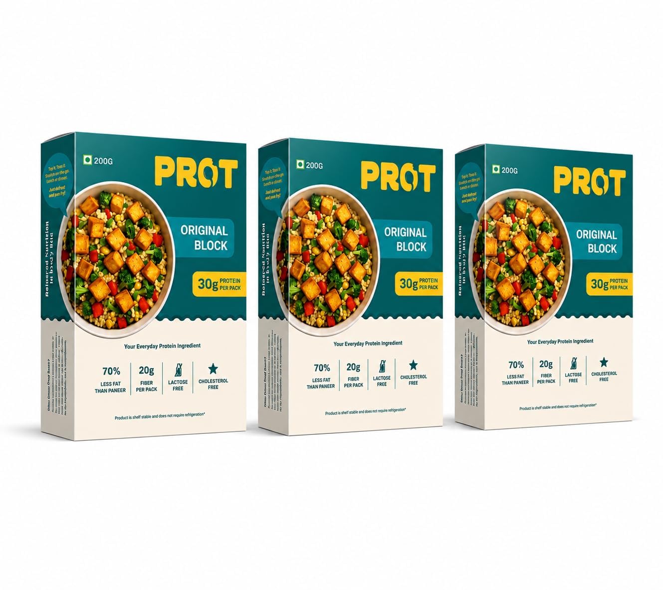 PROT 100% Unflavoured Plant Protein Block | 30g Protein & 20g Fiber | Pea Protein | Dairy-Free, Soy-Free, No Cholesterol | No Added Sugar | High Vegan Food | Easy to Cook | 600g (Pack of 1)