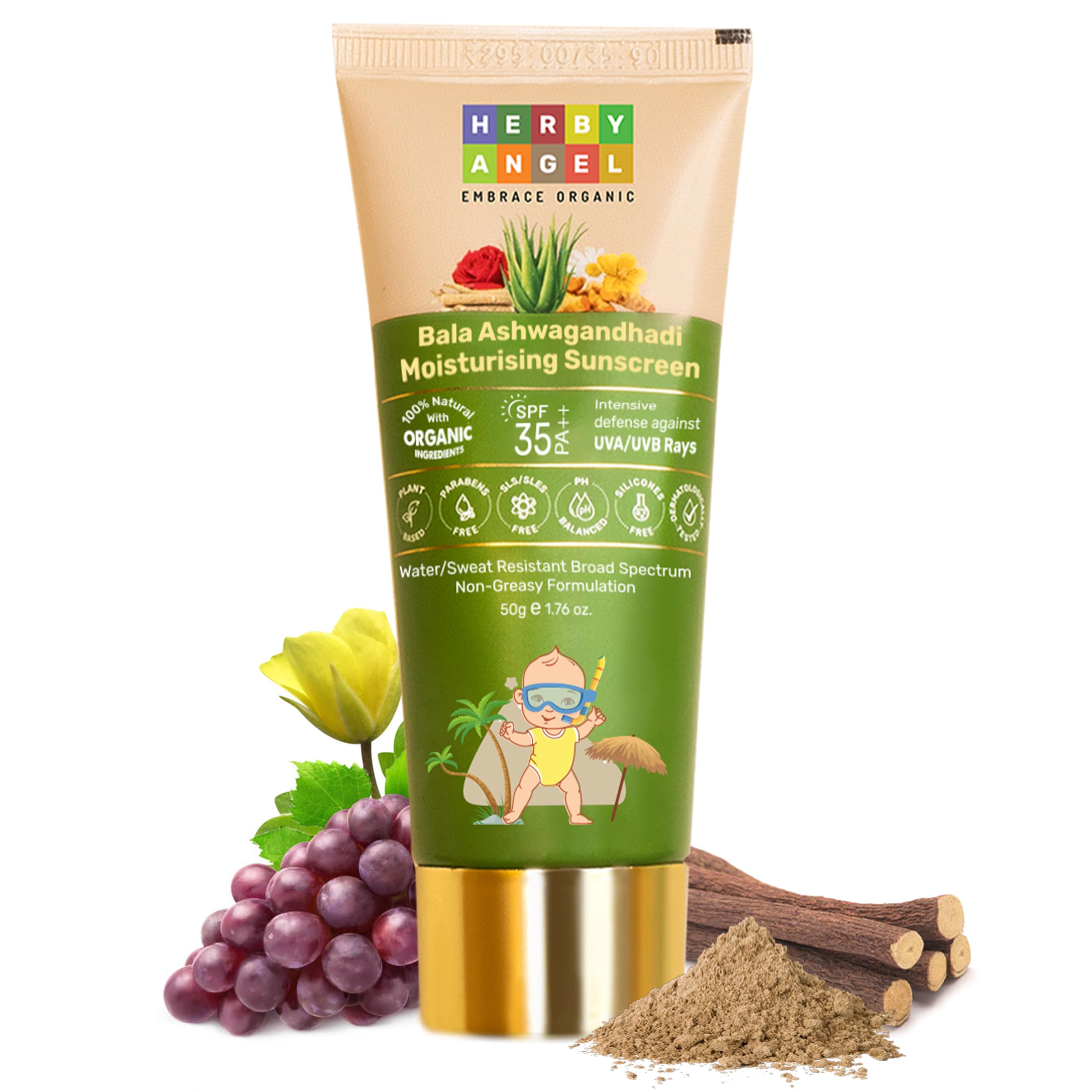 All Skin Natural Kids Sunscreen for Babies & Kids - SPF 35, PA++ | Lotion for Body & Face | Broad Spectrum UVA & UVB Protection - Non-Greasy (50ml)