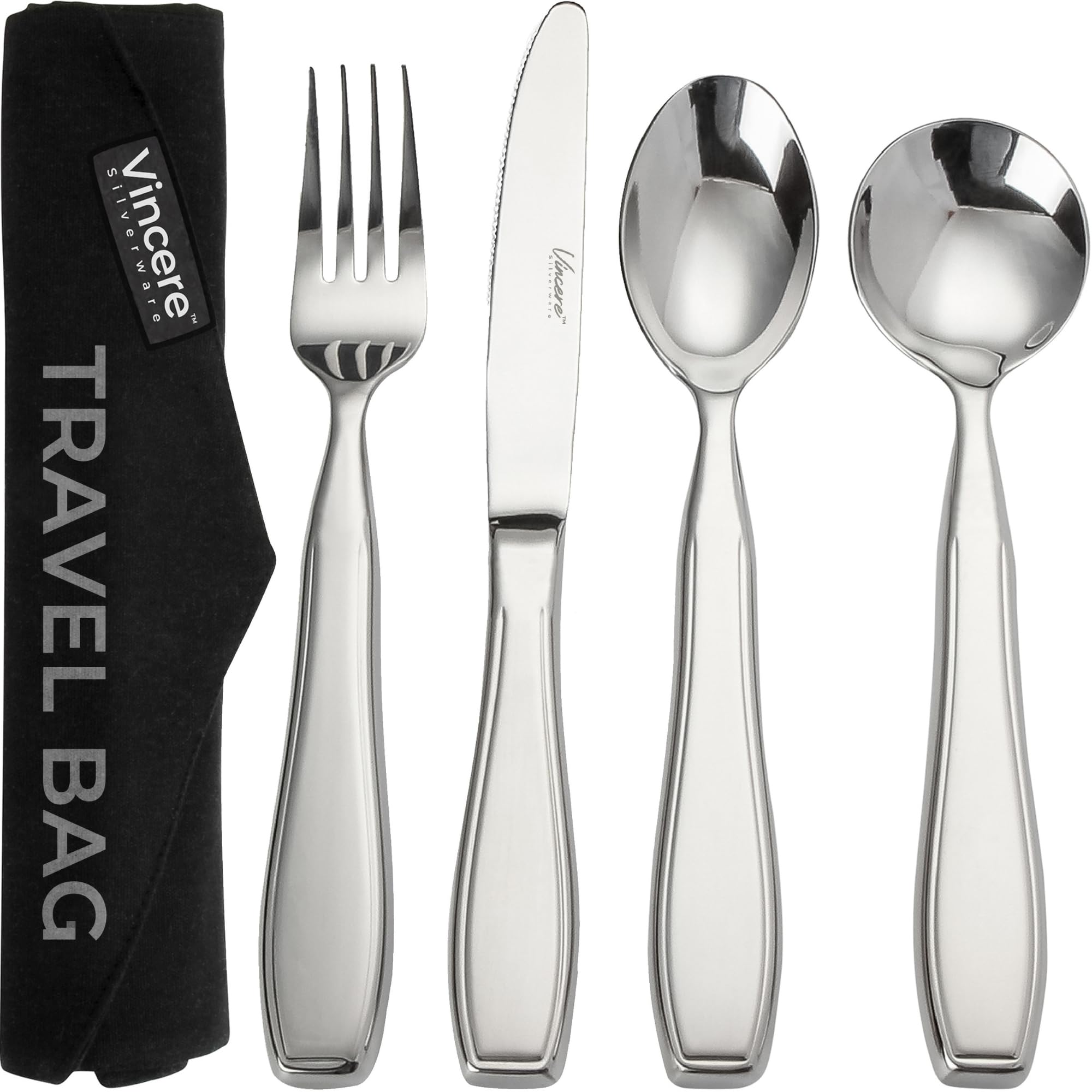Weighted Utensils for Tremors and Parkinsons, Heavy Weight Stainless Steel Silverware Set, Adaptive Eating Flatware Helps Hand Tremors, Parkinsons Aids for Living, Arthritis - Knife, Fork, Spoons, 7oz