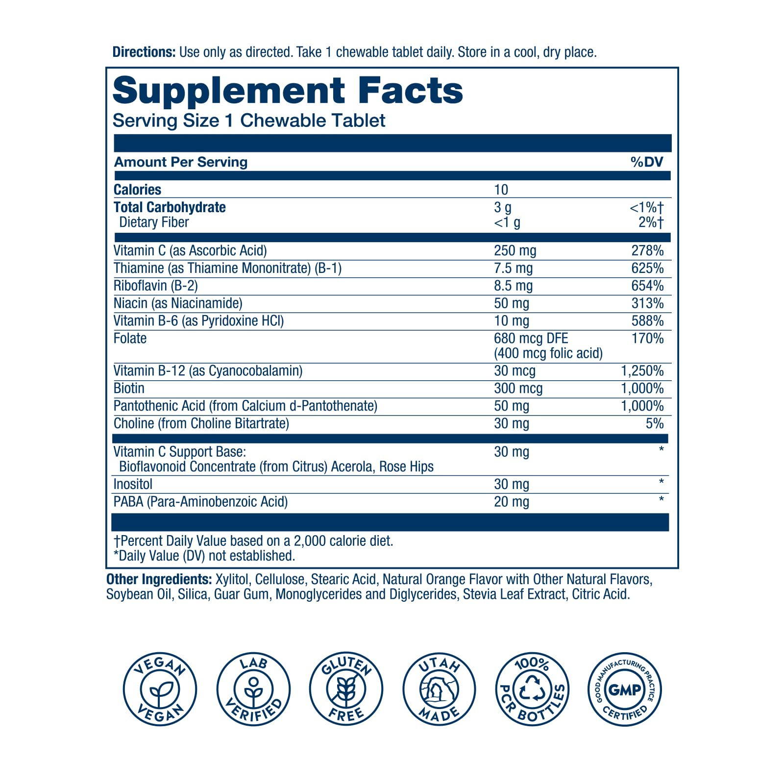 SOLARAY Vitamin B Complex Orange Chewables - High Potency B Complex Vitamins w/VIT B12, B6, B2, Biotin, Folic Acid, Vitamin C, Cellular Energy, Cardiovascular Support, Vegan, Gluten Free, 50 Servings — Amazon image 2