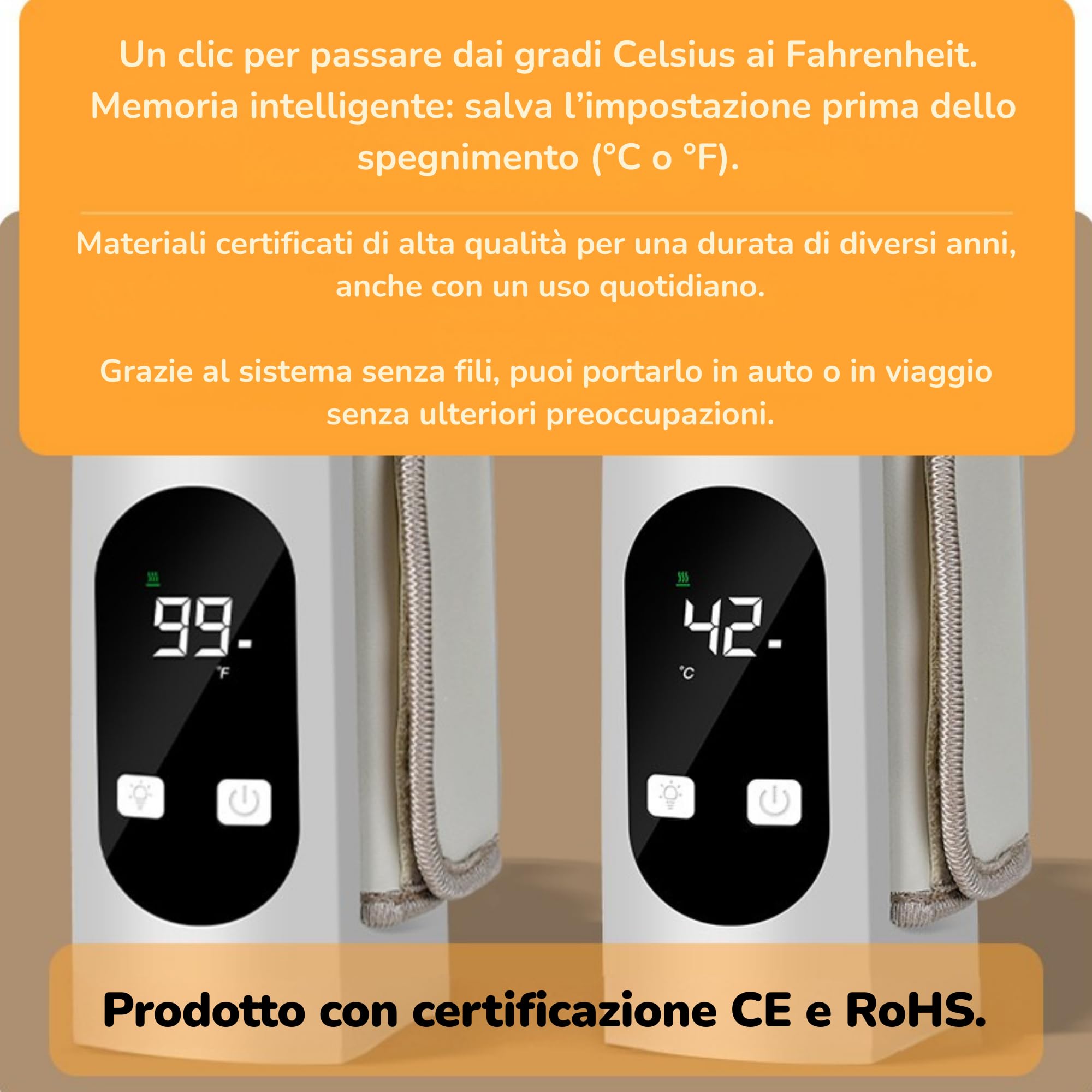 Smartia – Scaldabiberon portatile universale, batteria da 9.000 mAh e resistente ai liquidi, scaldabiberon con display LED e luce notturna per il tuo bambino, 6 livelli di temperatura, Cert. CE e RoHS