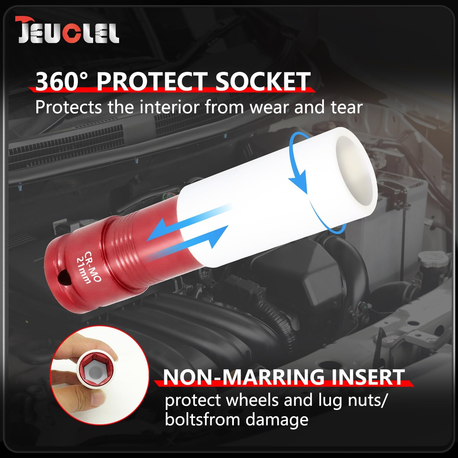 21mm 1/2"Drive Wheel Protector Impact Socket, Lug Nut Impact Socket, Non-Marring Lug Nut Thin Wall Deep Socket, Wheel Protector Hand Repair Tool - Image 2