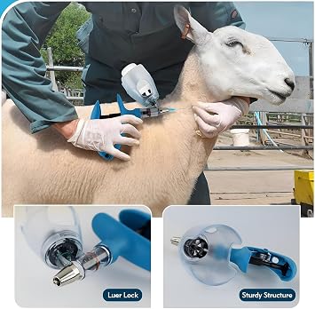 Livestock Auto Injector Syringe Gun, Adjustable Continuous Precision Injection with Bottle Adapter for Animal Intramuscular(F,2ML)