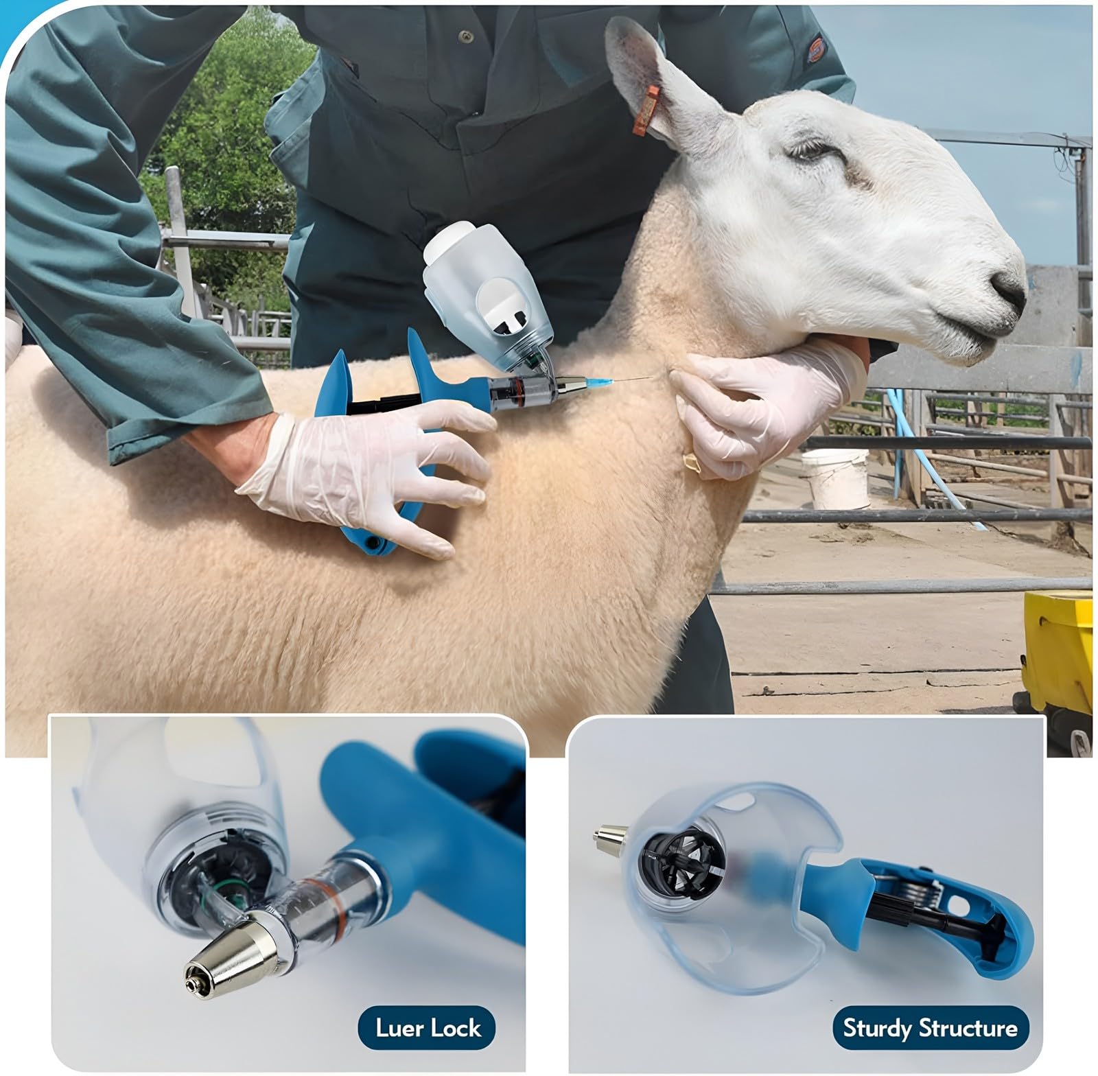 Siringa Veterinaria Continua, Pistola Iniettatrice di Precisione Continua a Dose Fissa Regolabile da 2 ml/5 ml/10 ml per Pollame da Allevamento(E,5ML)
