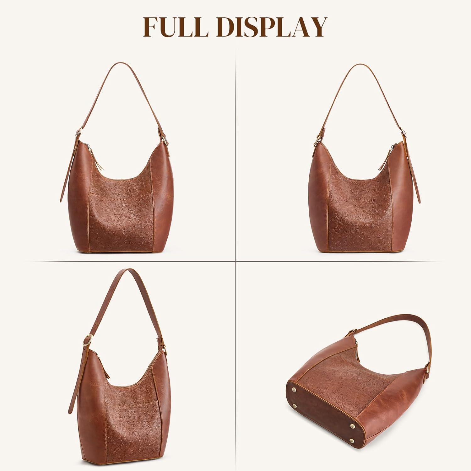 S-ZONE Leather Shoulder Bag for Women Hobo Bag Top Handle Handbag Satchel Purse Rose Pattern - Image 8