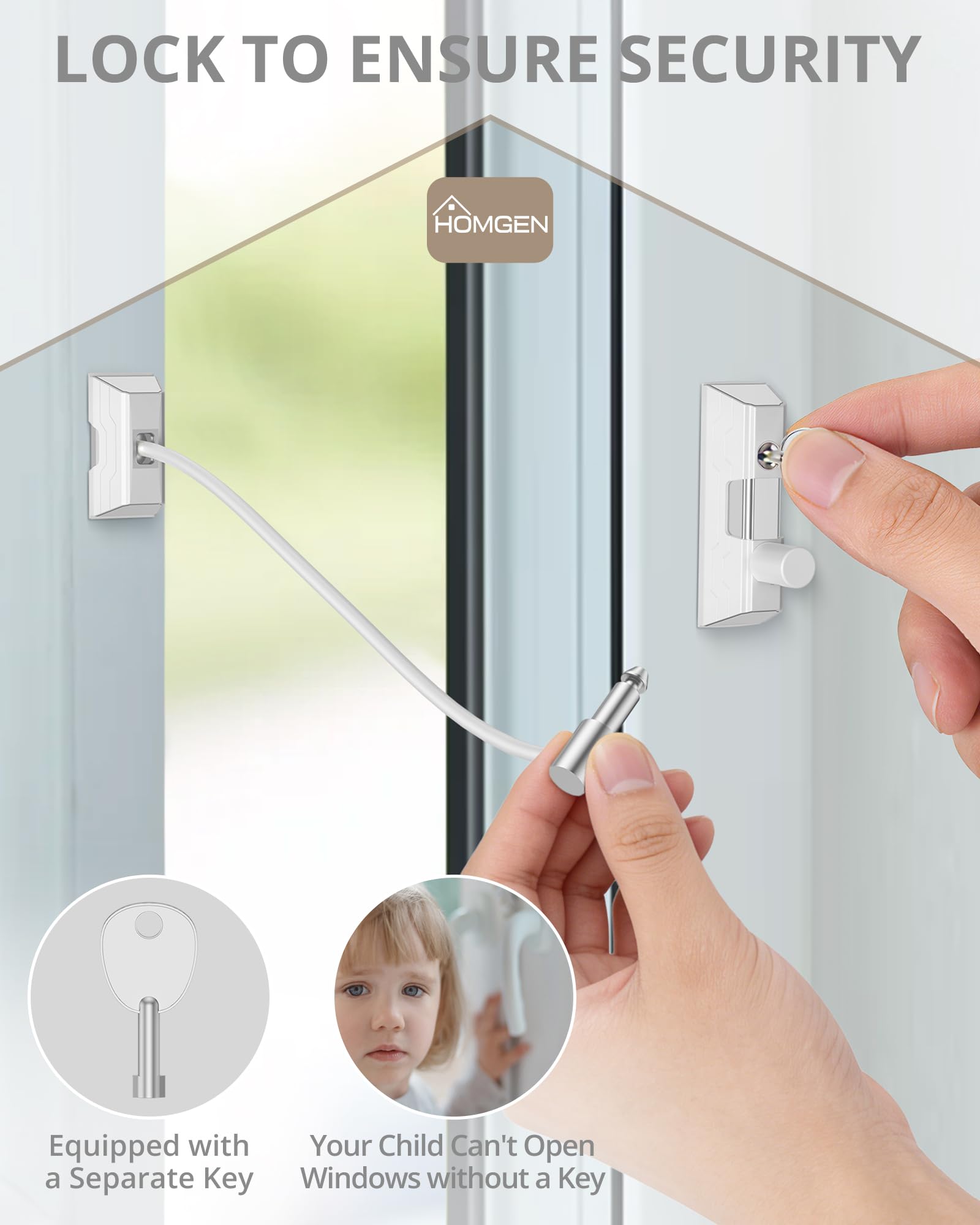 HOMGEN Paquete de 20 cerraduras fiables para ventanas para gatos de 19 cm de largo, con tornillos y llaves, cerraduras de seguridad para ventanas de UPVC