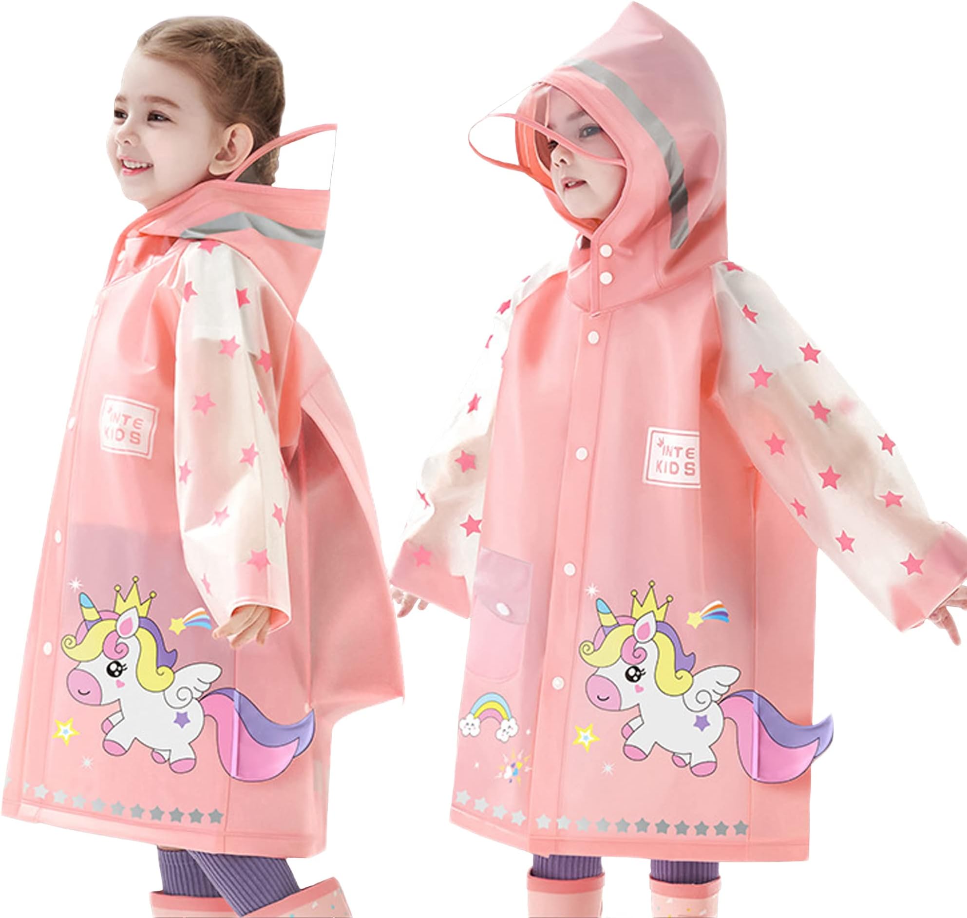 Kids Raincoats for Girls Boys Waterproof Rain Jacket Cartoon Unicorn Children Toddler Rain Wear Children Rain Poncho S Size 1-2 Years