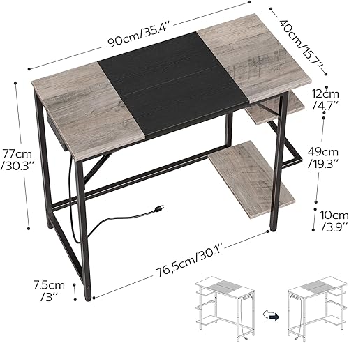 Miniatura 3 de HOOBRO Escritorio para computadora, escritorio de oficina en casa con toma de corriente, escritorio de escritura con 2 estantes, escritorio pequeño
