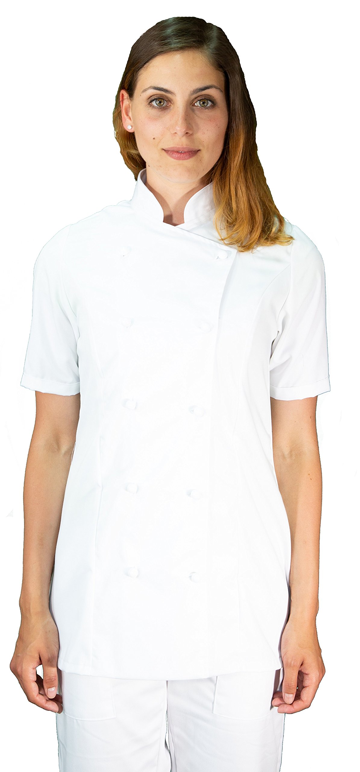 Ricamo Gratuito - Completo Cuoco da Cucina - Bianco - Divisa Chef Donna Manica Corta - Pantalone, Giacca e Grembiule - Made in Italy