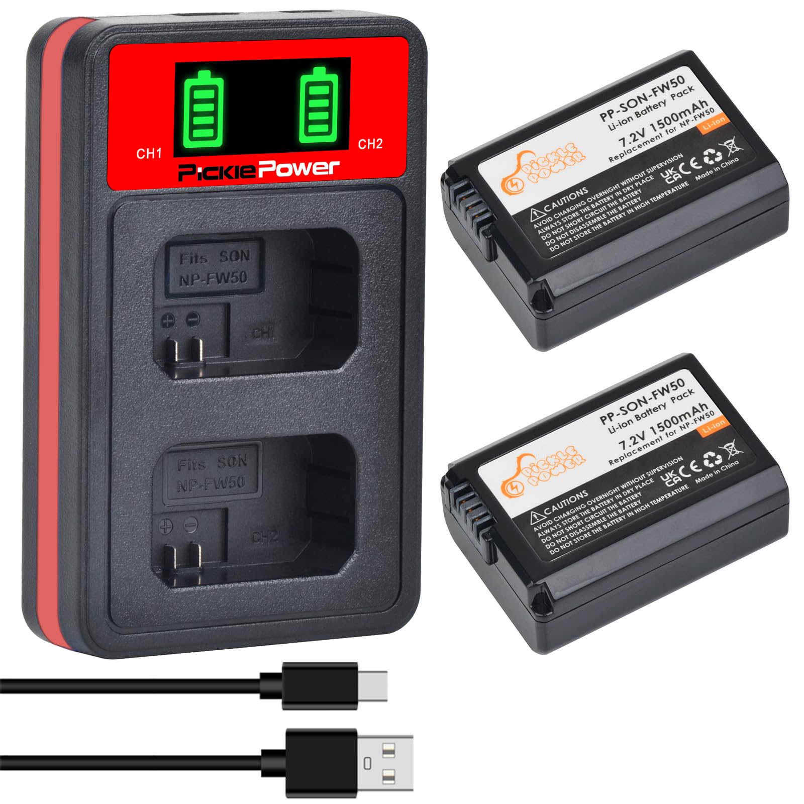 Pickle Power 2x1500mAh NP-FW50 Batterie de Remplacement pour Sony Alpha A3000, A5000, A5100, A6000, A6300, A6400, A6500, A7, A7II, A7RII und RX10 Pickle Power 2x1500mAh NP-FW50 Batterie de Remplacement pour Sony Alpha A3000, A5000, A5100, A6000, A6300, A6400, A6500, A7, A7II, A7RII und RX10
