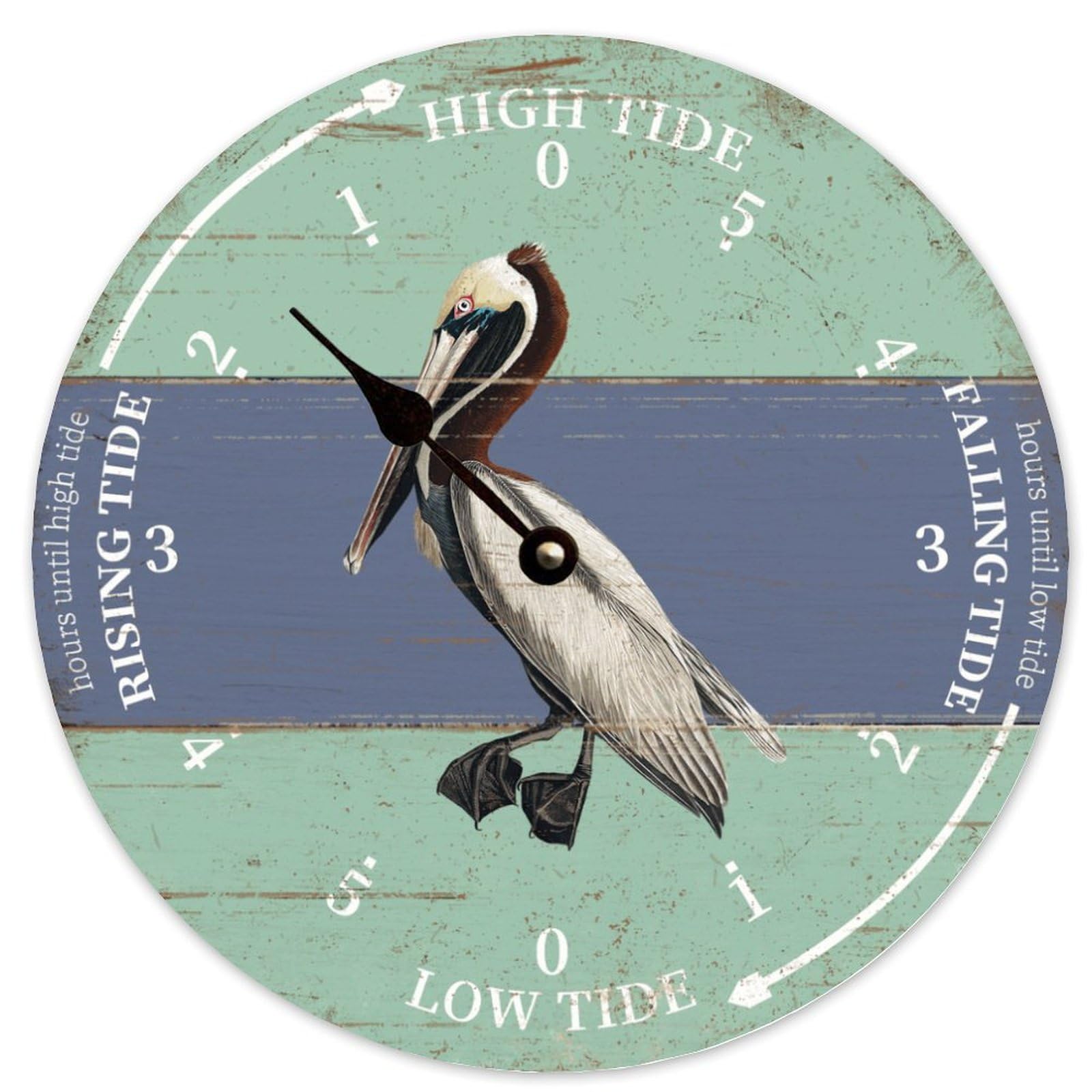 Guangpat Personalized Tide Clock Pelican Beach Tidal Wall Clocks Battery Operated 12 Inch Silent Non-Ticking Rutic Farmhouse Wall Decor for Bedroom Living Room