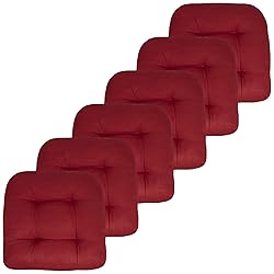 Sweet Home Collection Patio Cushions Outdoor Chair Pads Premium Comfortable Thick Fiber Fill Tufted 19" x 19" Seat Cover, 6 Pack, Red