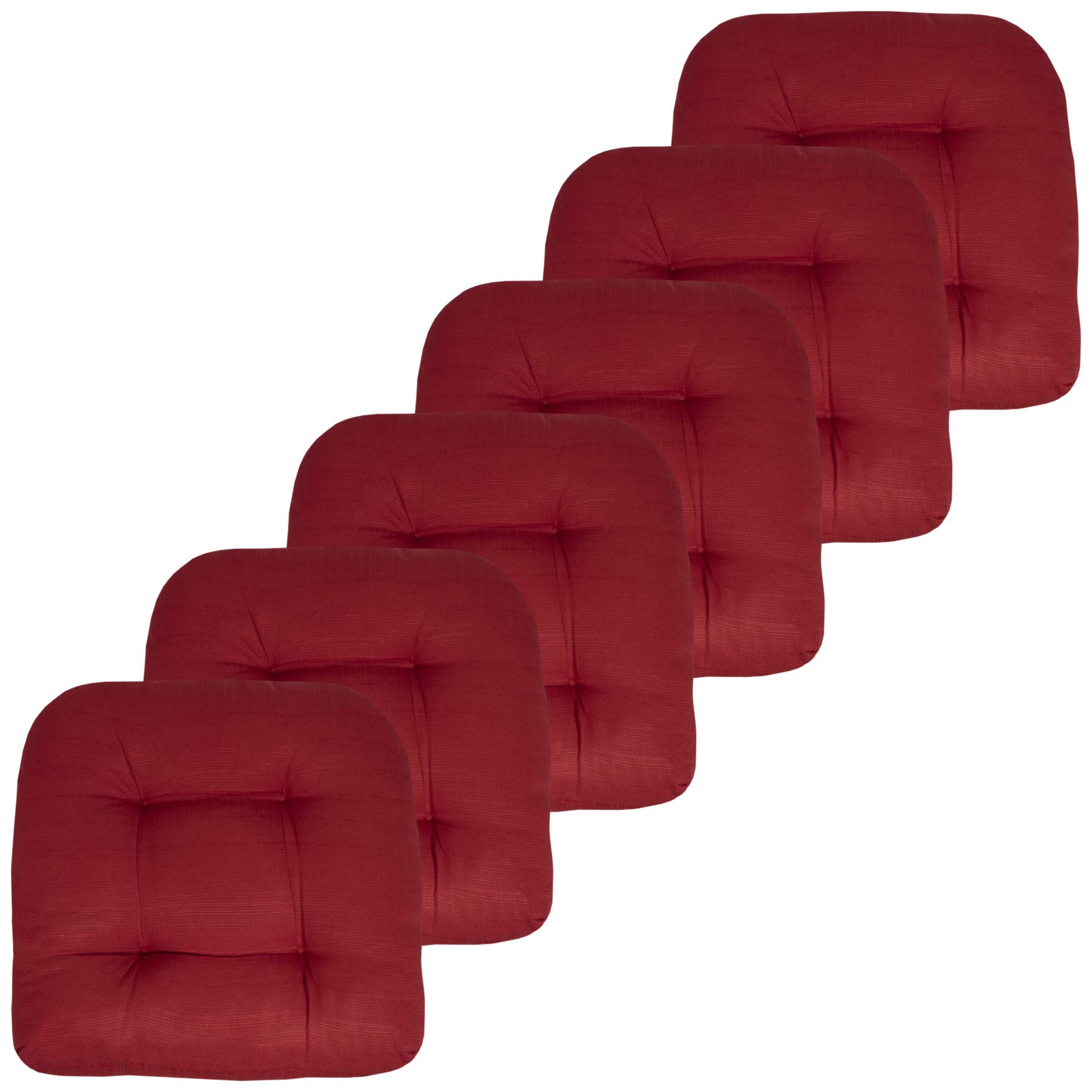 Sweet Home Collection Patio Cushions Outdoor Chair Pads Premium Comfortable Thick Fiber Fill Tufted 19" x 19" Seat Cover, 6 Pack, Red