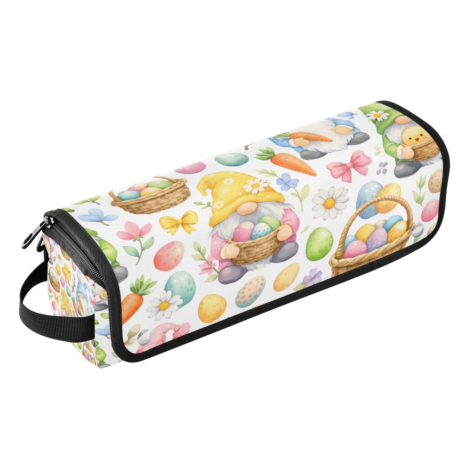 Watercolor Easter Gnome Hair Tools Travel Bag Portable Hair Accessory Organizer with Heat Resistant Mat 2 in 1