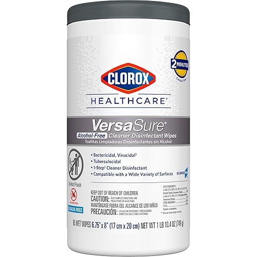 Clorox Healthcare VersaSure - Toallitas desinfectantes limpiadoras, 6.75 x 8 pulgadas, recipiente de 85 unidades (el paquete puede variar)