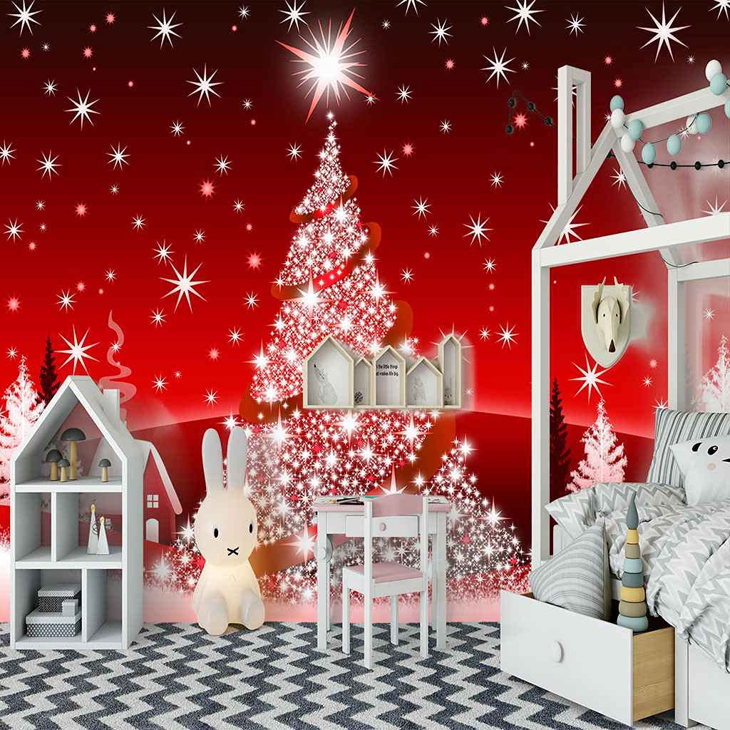 Poster géant sapin de Noël rouge 3D avec toile murale auto-adhésif DIY