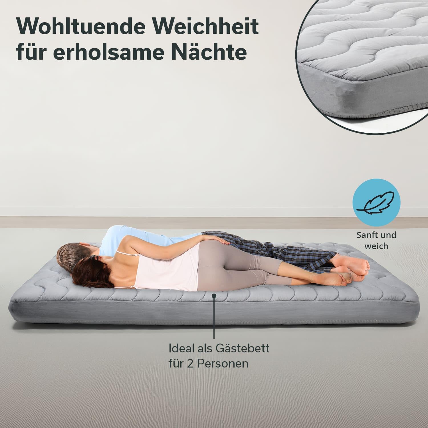Skandika Bezug für Doppel-Isomatte Easy 3D Premium | Matratzentopper, 195 x 140 x 10 cm, Polyesterfüllung, weich, atmungsaktiv, waschbar, mit Reißverschluss | Matratzen Topper, Matratzenhülle