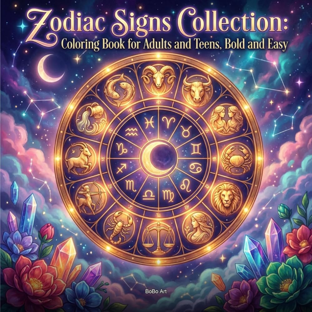 Zodiac Signs Collection Coloring Book for Adults and Teens: Bold and Easy Celestial Art: Astrology Illustrations with All 12 Horoscope Signs, Star Constellations and Cosmic Scenes