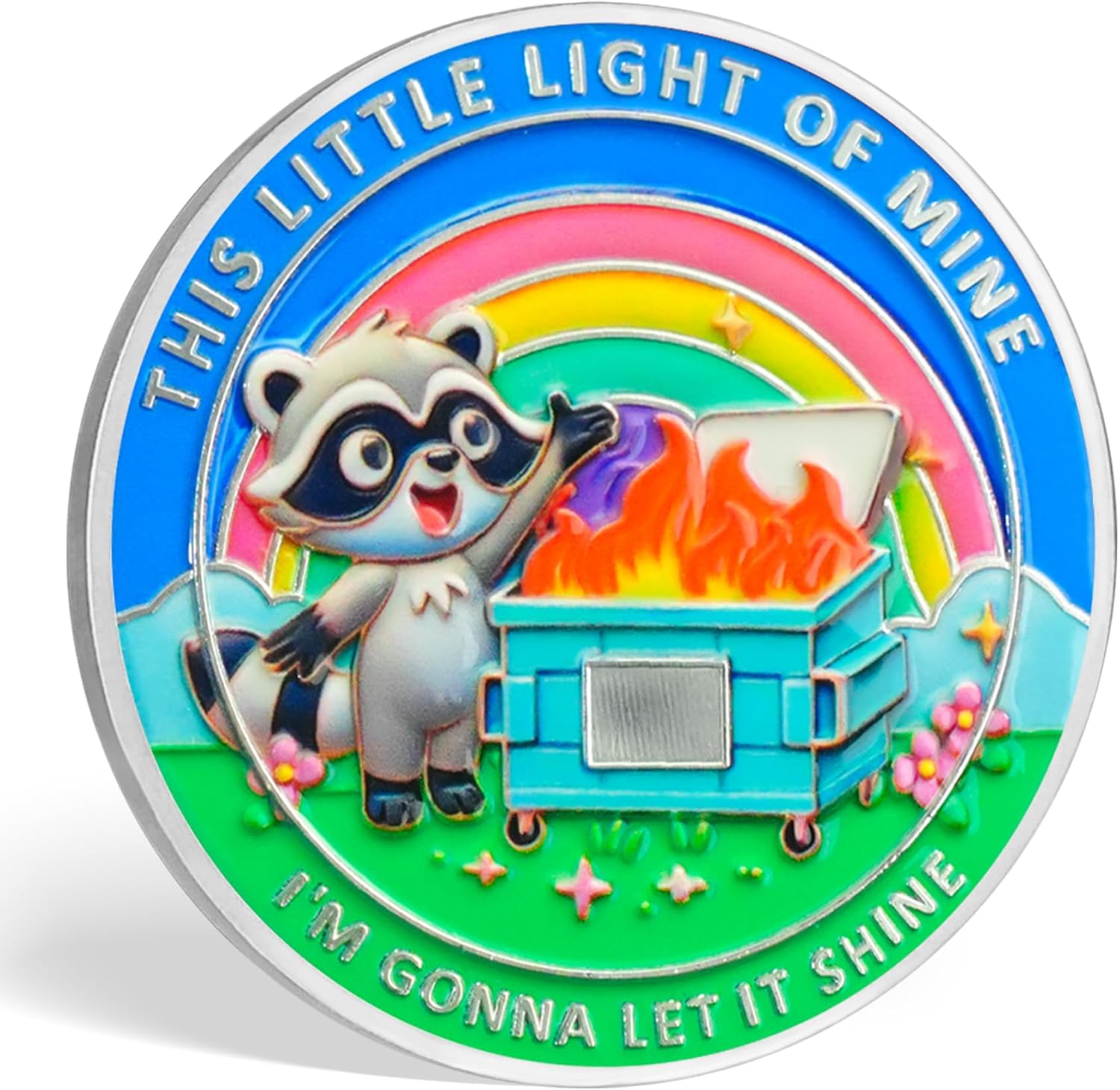 BHealthLife Colorful Dumpster Fire Challenge Coin - Cute Raccoon Motivational Coin - Novelty Medallion for Employees Inspirational Gifts for Women Coworkers Staff Friends