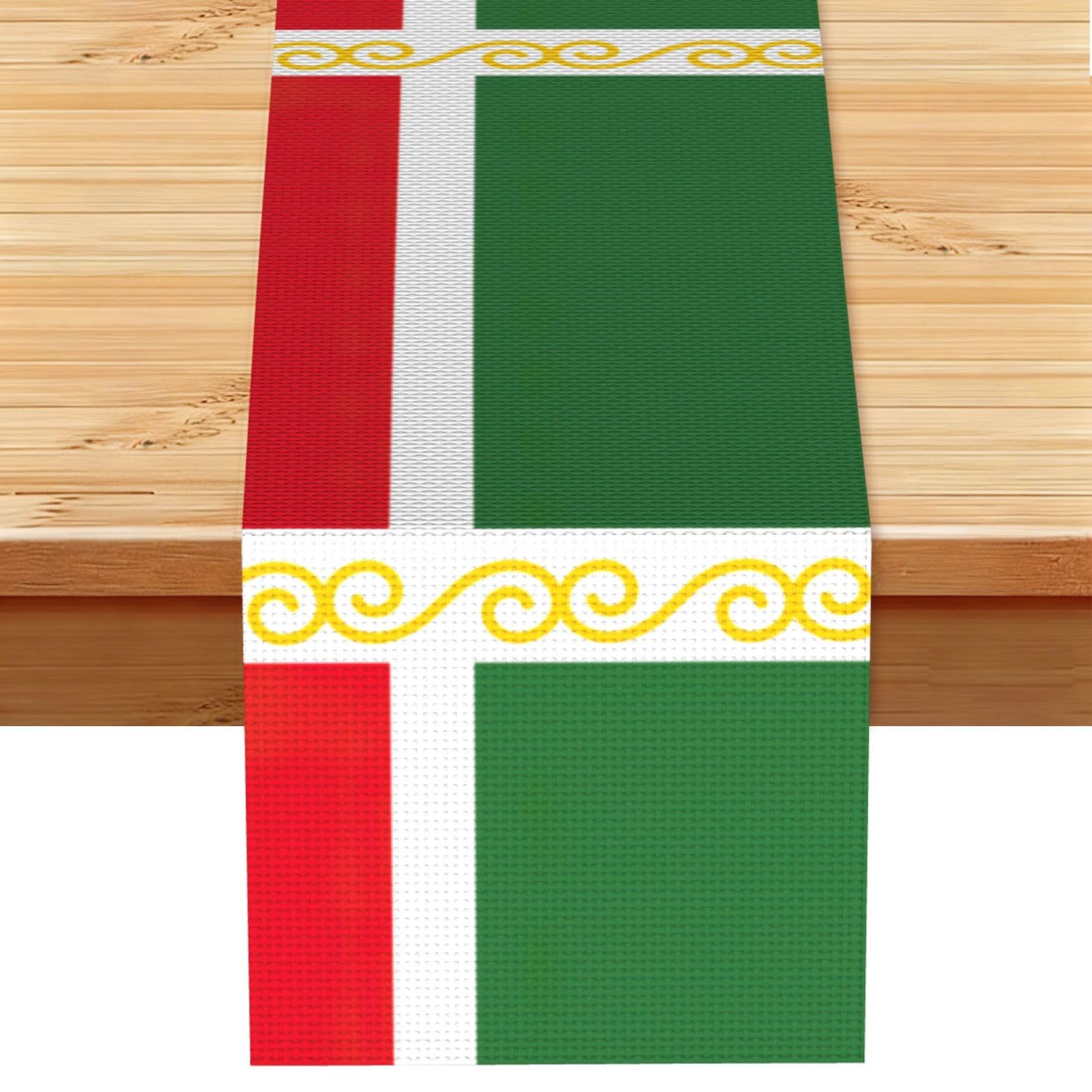 Flag of the Chechen Republic Printed Dining Table Runner 13x72 Inch, Non-Fading Decor for Kitchen Dresser Fireplace Mantel