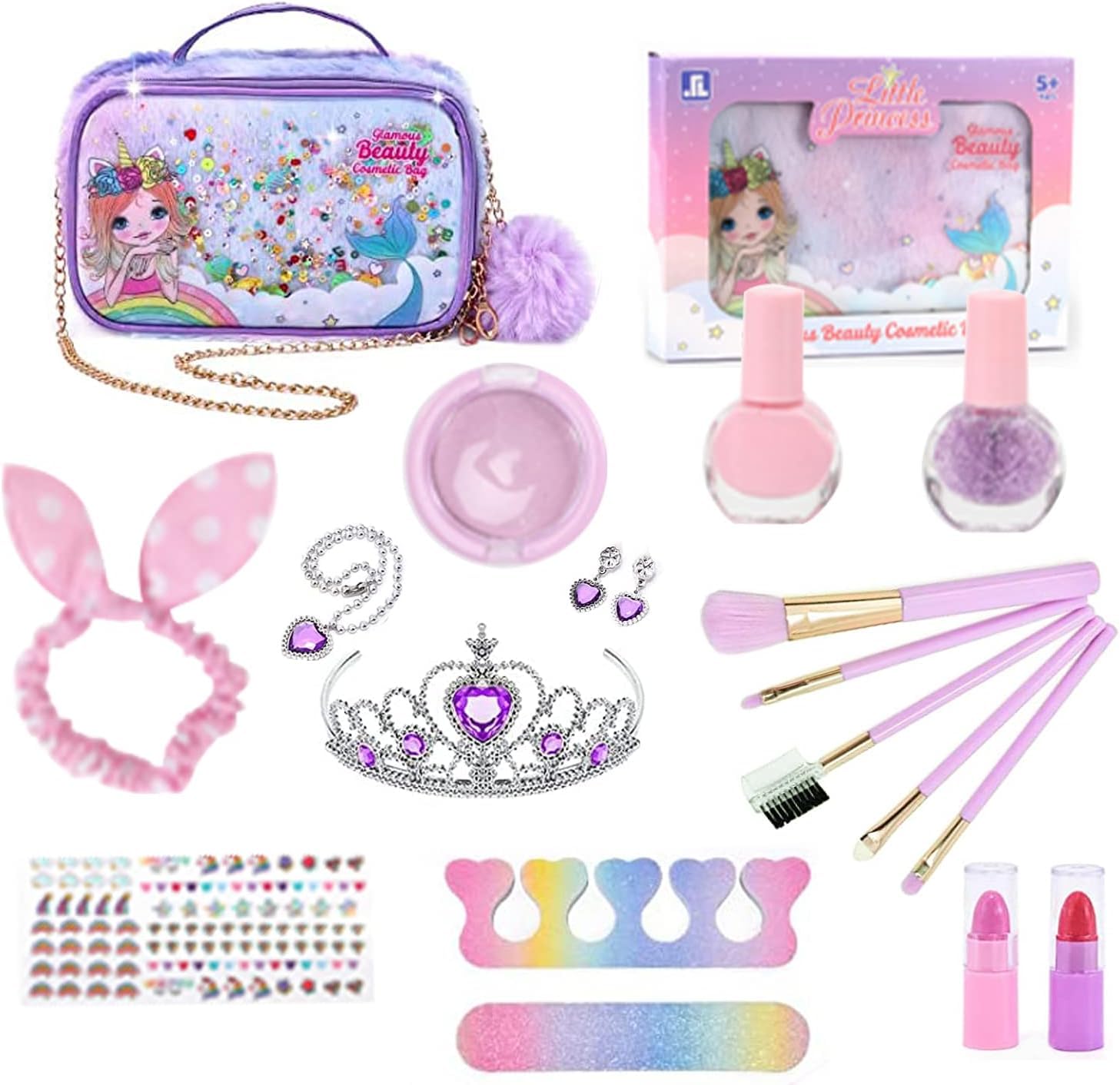 Jorunb Kids Makeup Kit for Girls, Washable Toy with Real Cosmetic Case, Safe & Non-Toxic, Pretend Play Beauty Set Birthday Gift for 5+ (Handbag)