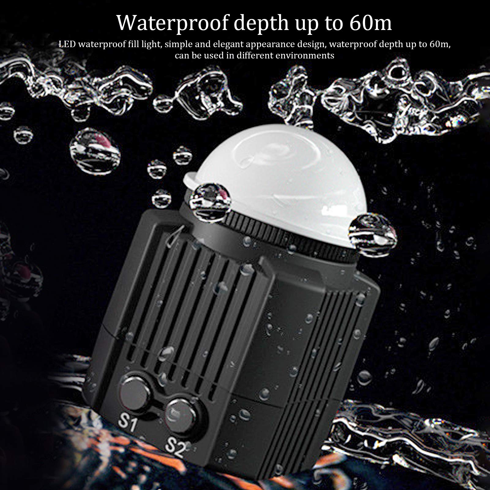 VBESTLIFE Luz de Video Subacuática, Luz de Relleno de Fotografía de Buceo a Prueba de Agua de 60M, Luz de Video LED de 7500K, para Cámara DSLR, Fotografía Subacuática
