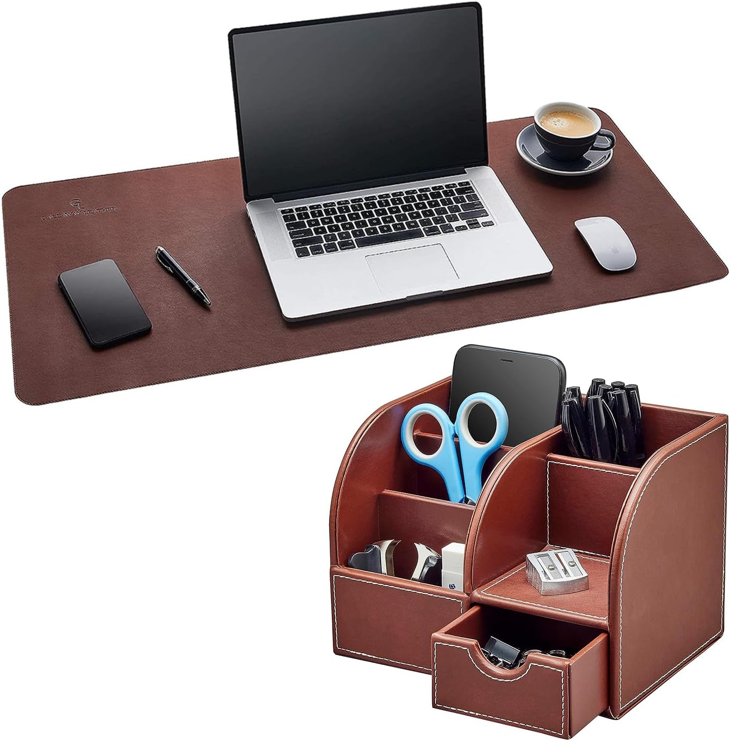 GALLAWAY LEATHER Desk Pad Large, and Small Desk Organizer