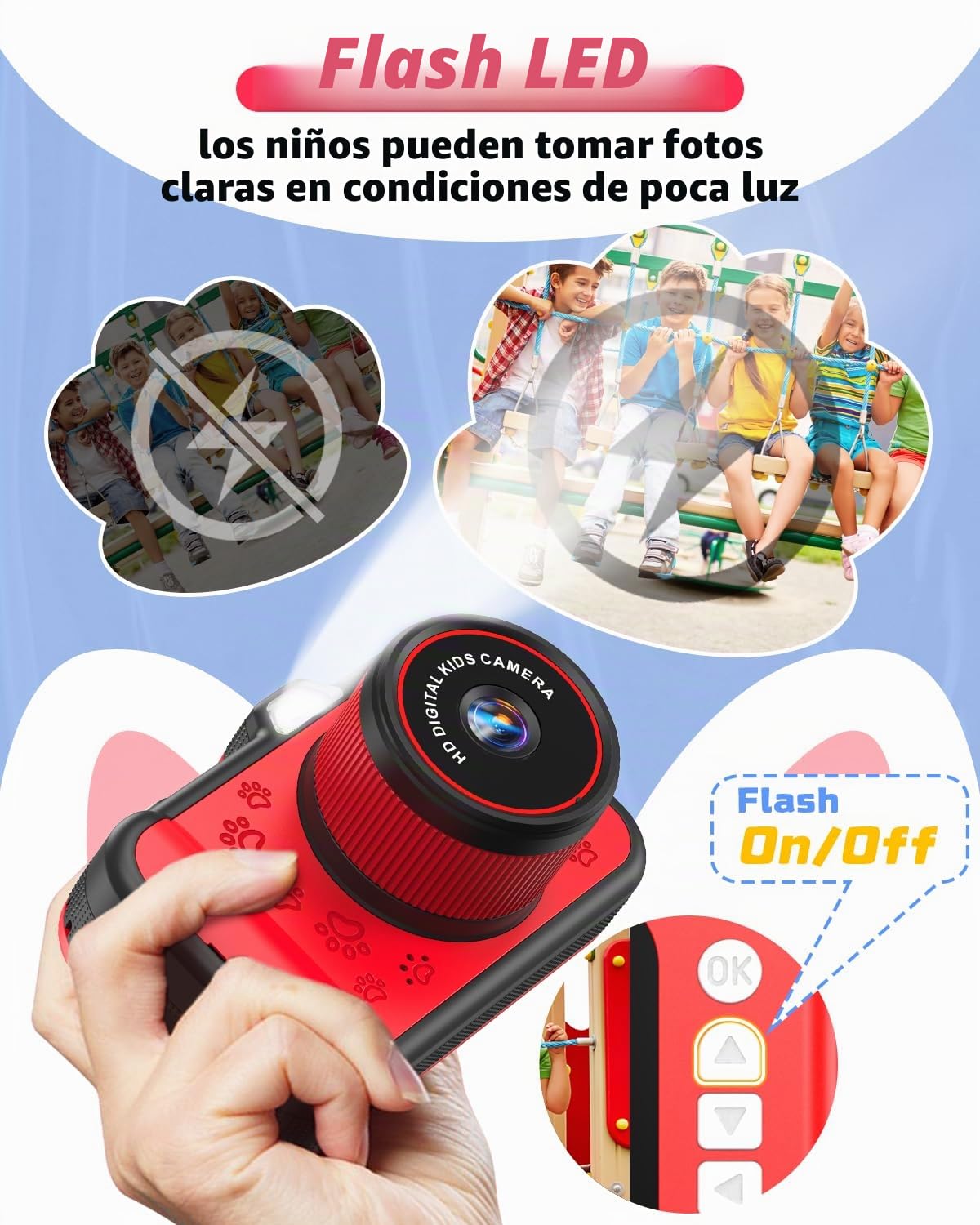 Camara Fotos Infantil, Pantalla Grande de 3,5 Pulgadas 1080P HD 48 MP Cámara para Niños con Lente de Zoom Giratorio 360° Flash LED Juguete de Regalo para Niños para 3 4 5 6 8 7 9 10 Años Niños Niñas