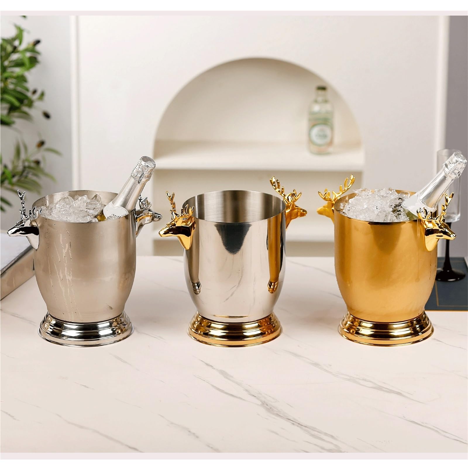 DengxiaoqingOZ Cubo de champán Cubo de Hielo Grande Acero Inoxidable for Fiestas en casa Cubo/Enfriador de Bebidas(Silver)