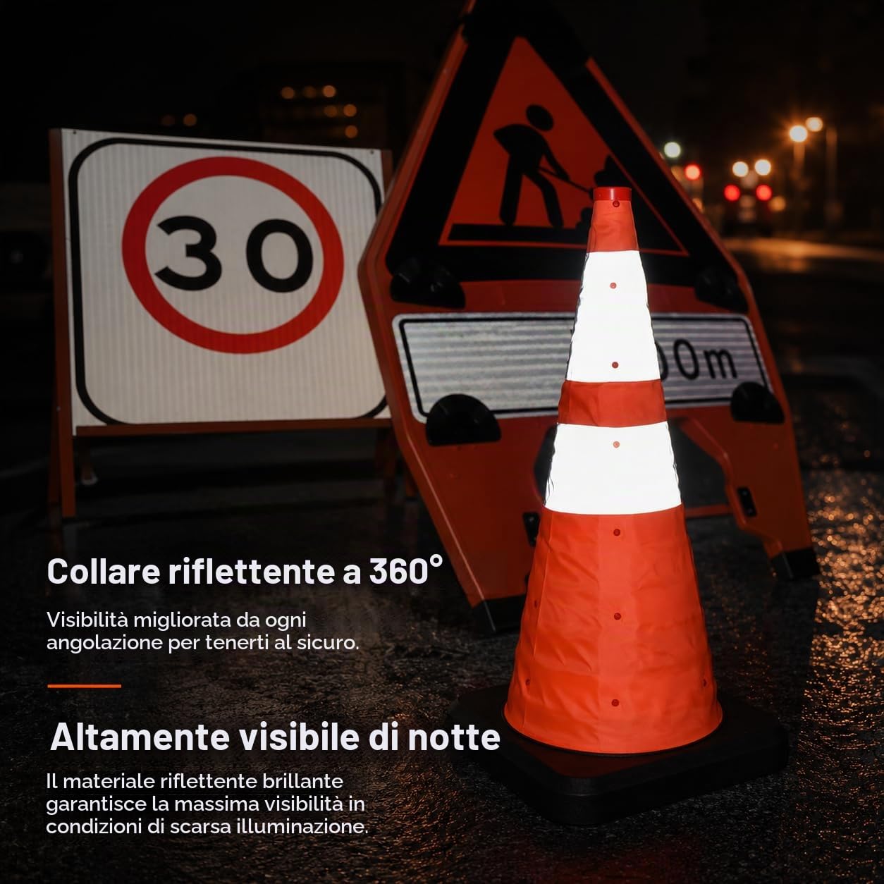 [Confezione da 4] ZincOrange Coni Stradali Retrattili 28''/70 cm, Base Pesante, Coni da Parcheggio con Collare Riflettente per Parcheggi, Vialetti, Allenamento Sportivo e Guida