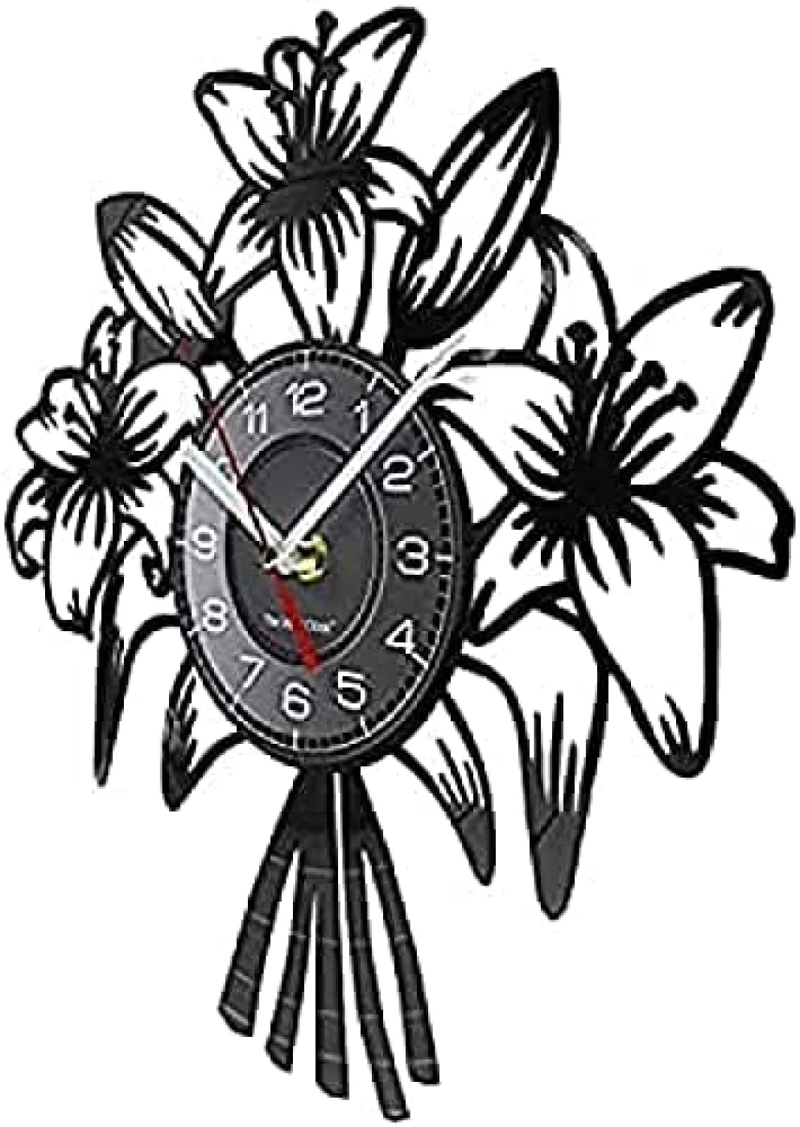 Reloj de Pared Redondo, un Ramo de Flores, Reloj de Pared de Vinilo Grabado con láser, Reloj de Pared de Vinilo, decoración artística de Pared, Regalos para Ella, Regalo Decorativo
