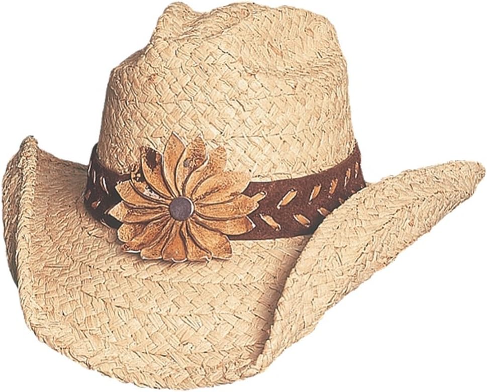 Medium Natural "Sunset" Ladies Raffia Western Hat with Flower Band