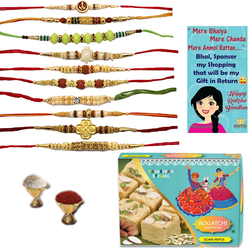 BOGATCHI Rakhi Gift for Brother | Rakhi with Sweets Combo | Rakhi Gift Combo for Brother|Rakhi Set|Sweets Gift, 200g + Rakhi Set of 10+Roli Chawal +Rakhi Card |RH21CMB0Az2-picture-11