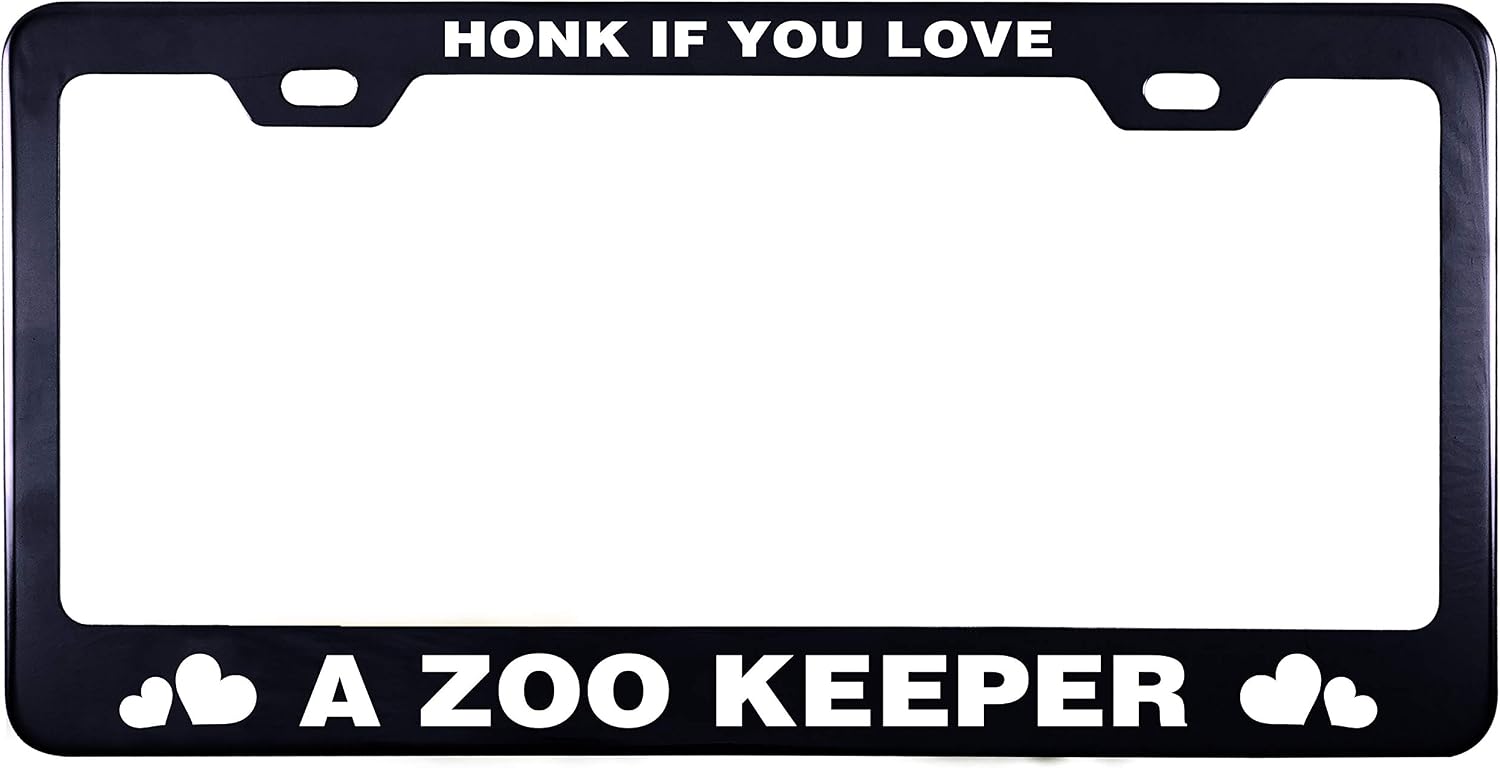 Printtoo Black Honk If You Love A Zoo Keeper License Plate Frame Stainless Steel Waterproof Vinyl Cut Letters-12 x 6 Inches