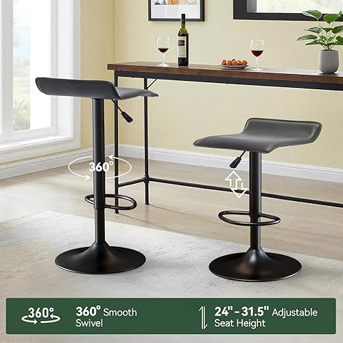 Miniatura 14 de Vogue Furniture Direct Juego de 2 taburetes de bar ajustables, modernos taburetes de bar giratorios de piel sintética para elevador de aire, silla