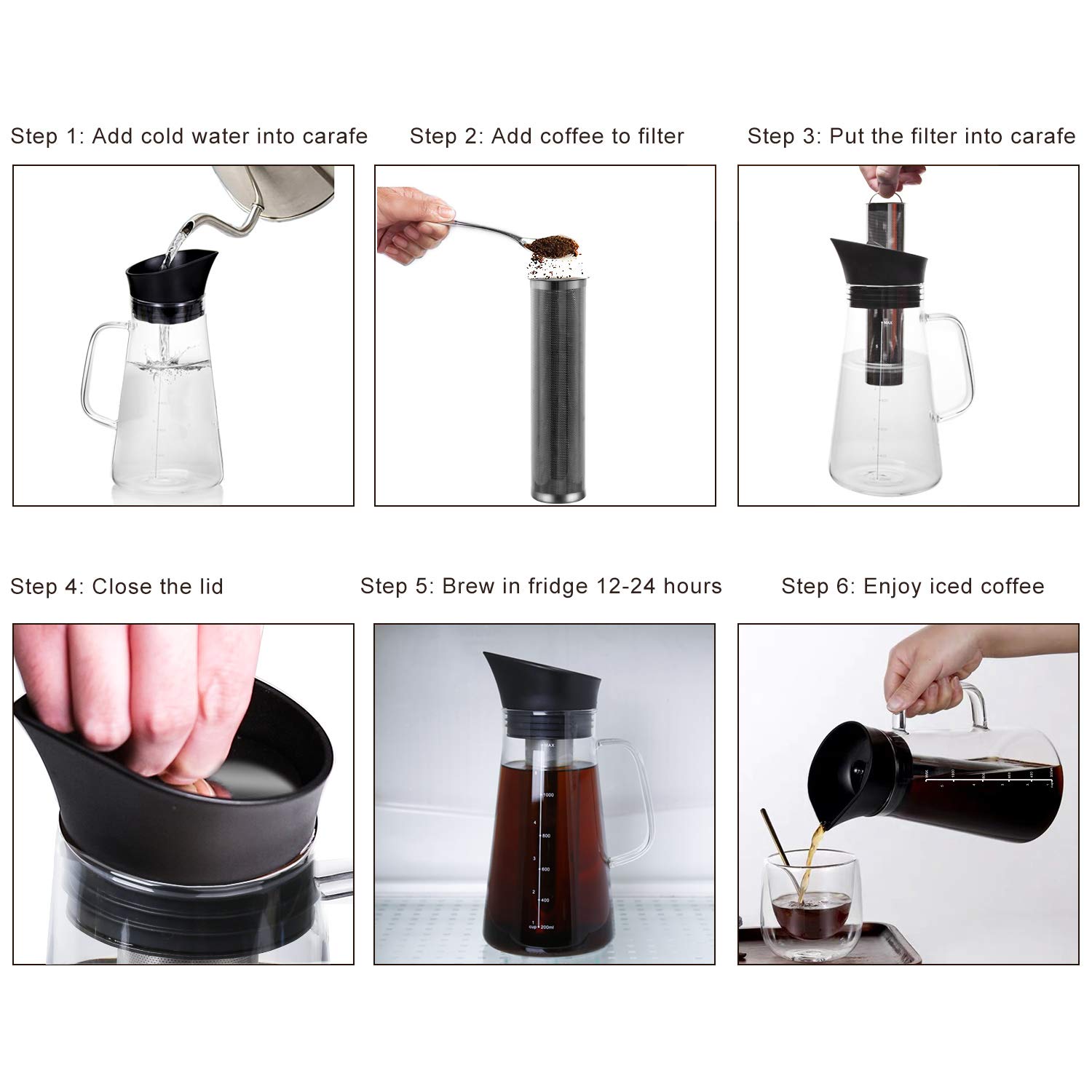 Lighten Life Cold Brew Coffee Maker,34oz/1 Quart Cold Brew Tea Maker