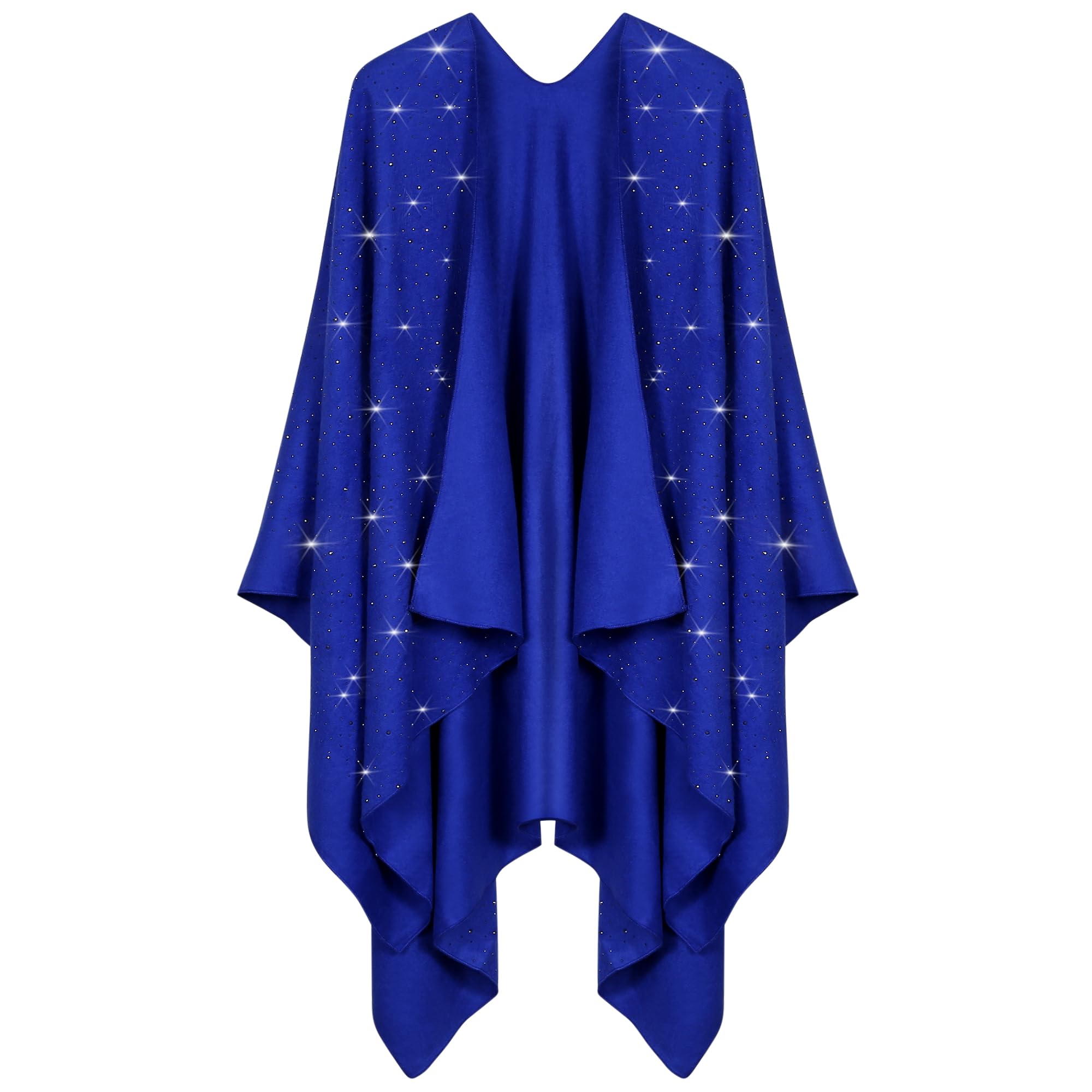 Womens Rhinestones Open Front Poncho Shawl Wrap Cape Ruana Travel Blanket Cardigan