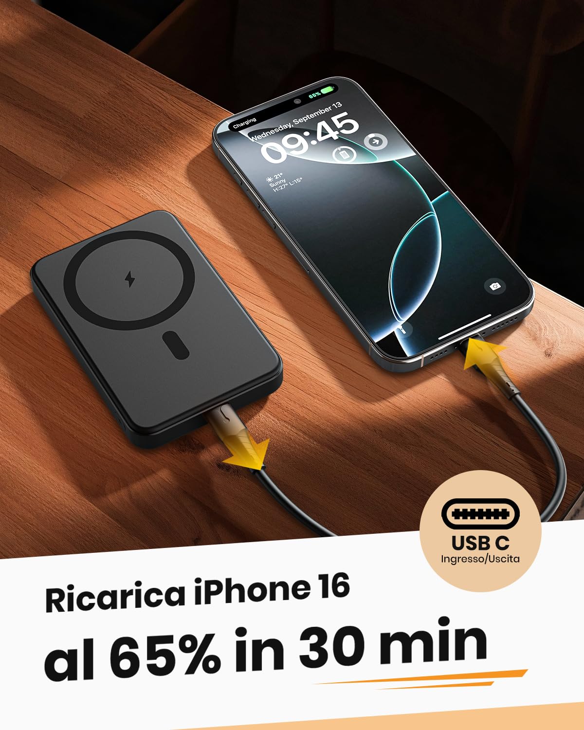 SOARAISE Power Bank Magnetico 10000mAh - 20W PD Ricarica Rapida Caricatore Portatile, Power Bank Wireless con USB C Ingresso e Uscita per iPhone 16/15/14/13/12/Pro/Pro Max