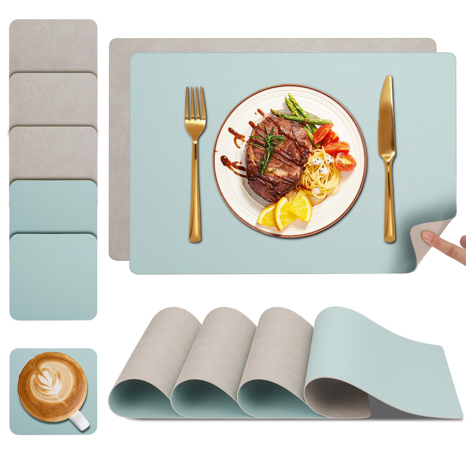 YIHELU Tischsets Abwaschbar und Untersetzer 6er Set, Doppelseitiges Kunstleder Platzsets rutschfest, abwischbare Platzdeckchen mit einfacher Reinigung für Küche & Esszimmer
