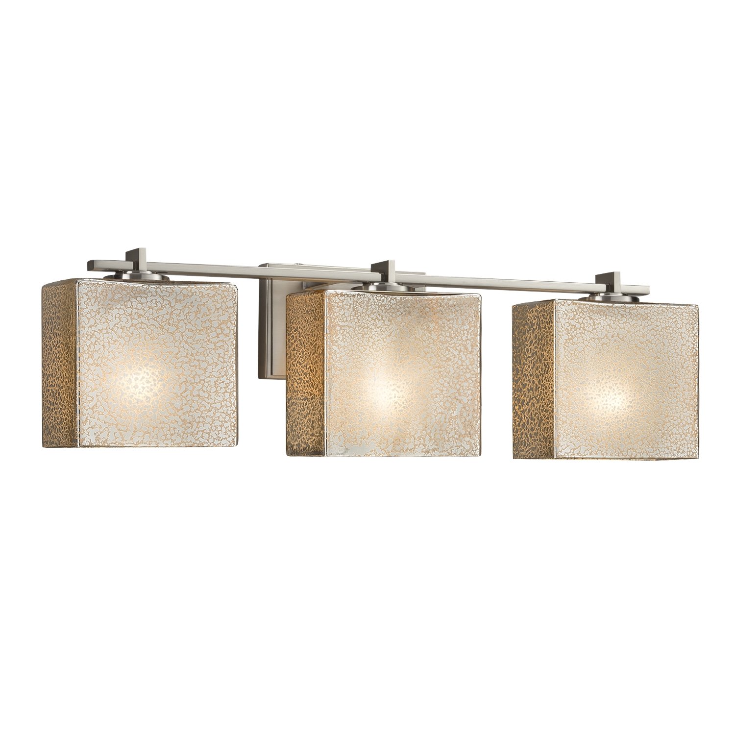 Fusion - Era 3-Light Bath Bar - Rectangle Artisan Glass Shade in Mercury - Brushed Nickel Finish - LED
