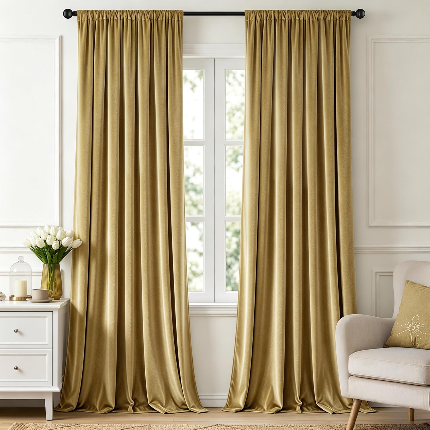 MIULEE Golden Blackout Velvet Curtains Drapes 108 Inch Long 52"x108"