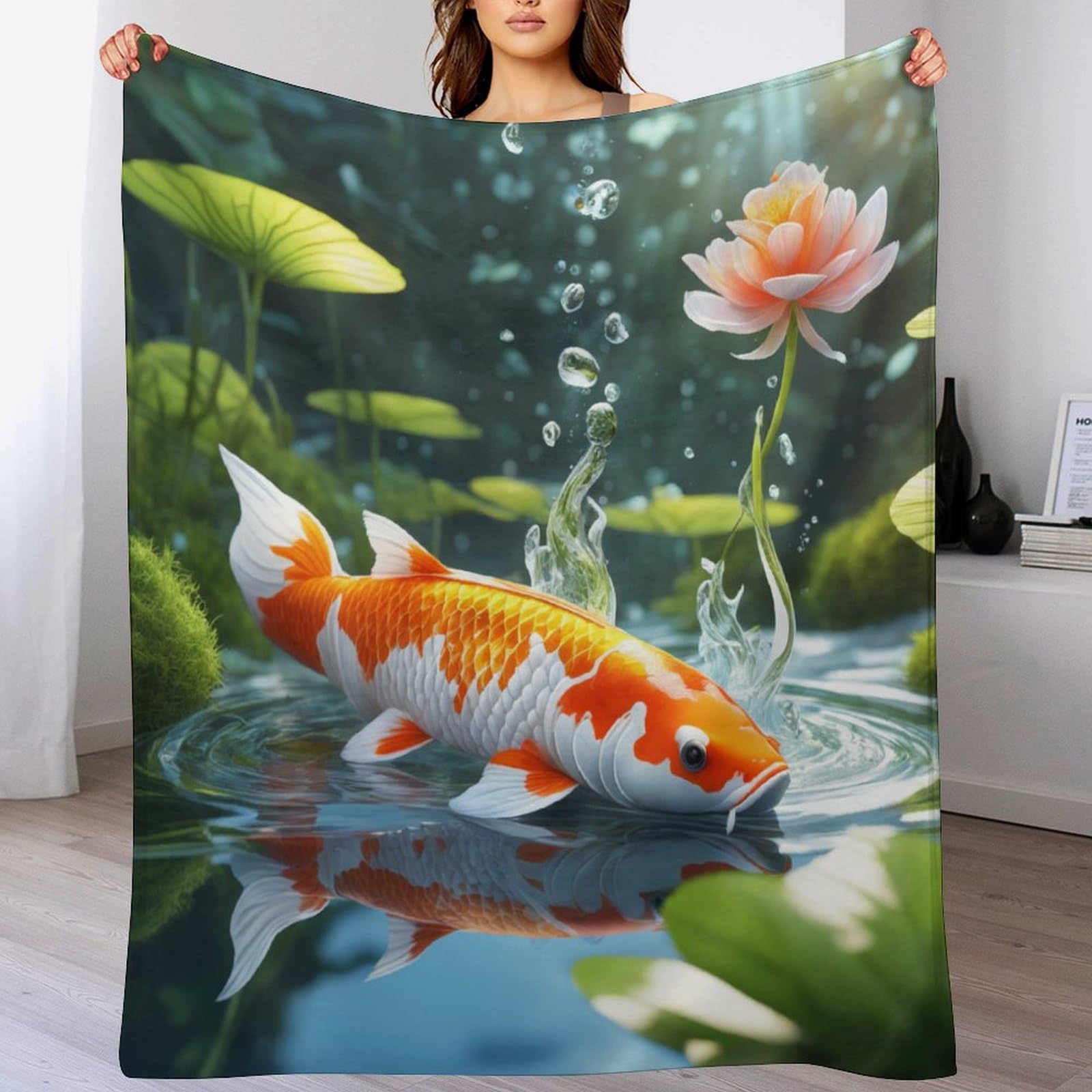 Manta de forro polar Koi para tardes de lectura en el salón de 130 x 180 cm