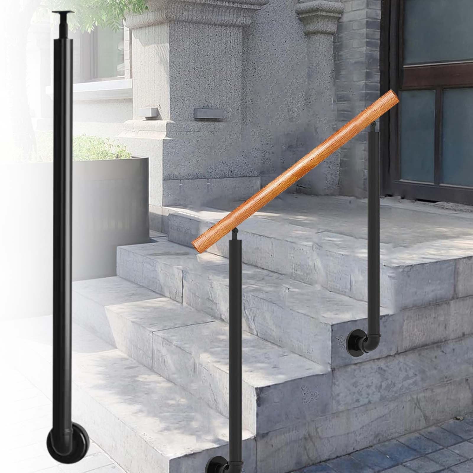 Columna de balaustres de barandilla de porche de hierro forjado, husillos de cubierta de metal para interiores y exteriores, poste de escalera negro con soportes de ángulo ajustables de 270°(95cm(37.4