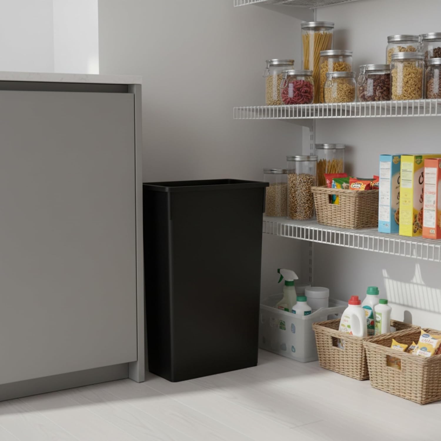 Slim 23 Gallon Trash Can – Black Plastic Tall Kitchen Garbage Bin – Slender Space Saving Design