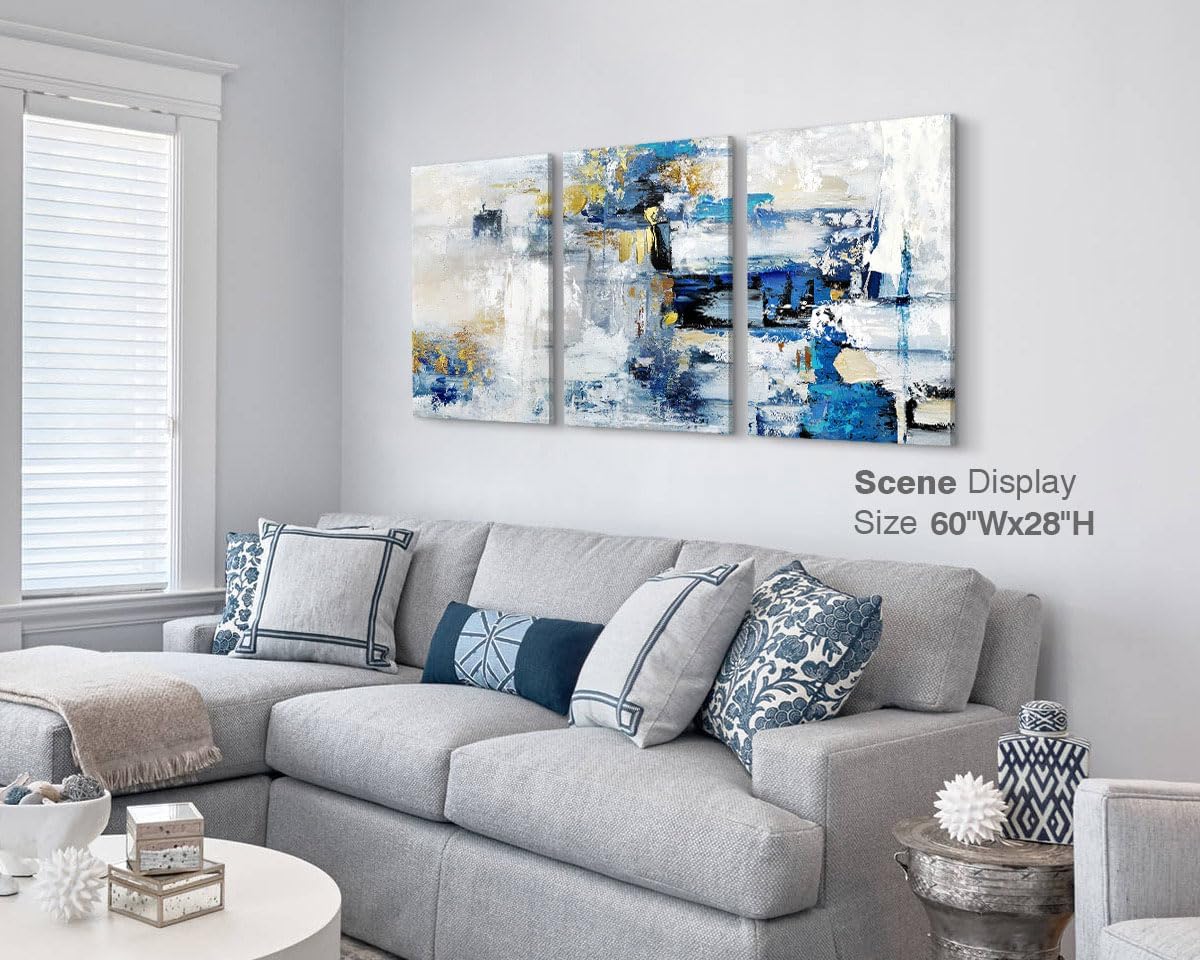 GIFTTWART Abstract Blue and Gold Wall Art – Large Canvas for Living Room, Bedroom, Kitchen, Dining Room, Office Decor