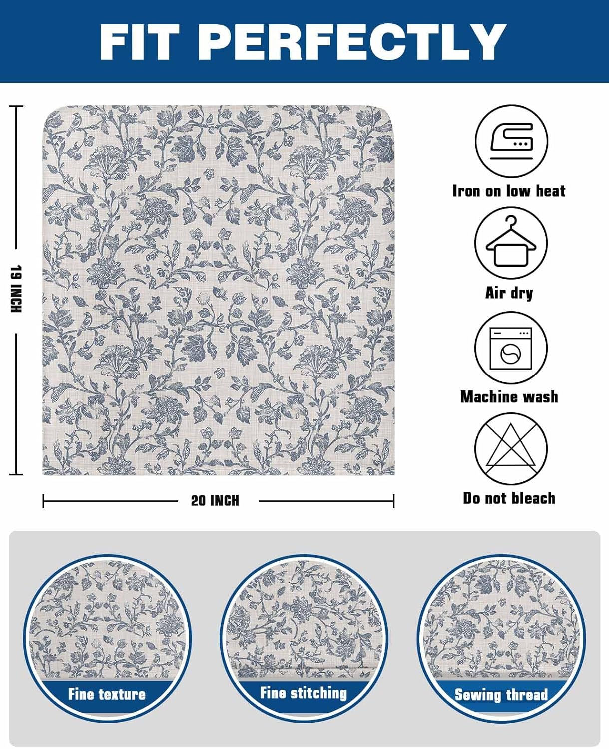 Vintage Farmhouse Floral Chair Back Covers Set of 4, Dining Back Chair Cover Removable Washable Back Slipcovers, Blue Pastoral Flowers Retro Kitchen Chair Protector for Wedding Party Housewarming