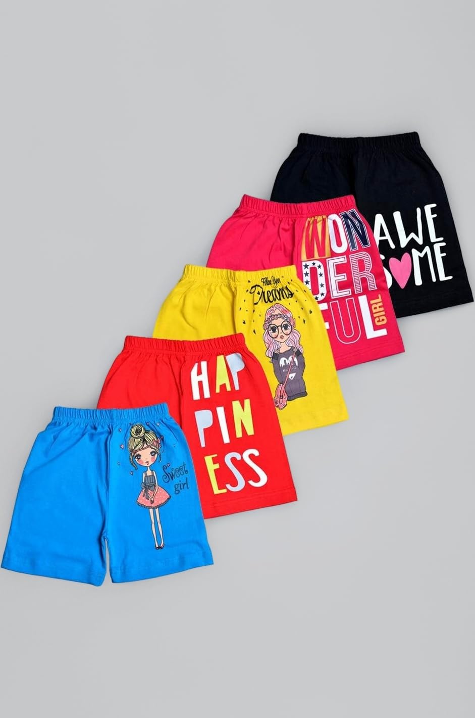 T2F Girls Cotton Printed Shorts(Pack of 5)