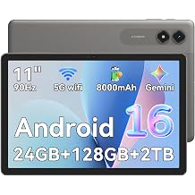 Tablet 11 Inch, Android 16 Tablet with Octa Core Processor, 24GB+ 128GB Up to 2TB, Gemini AI Tablets, 90Hz Display with 8000mAh Battery, for Work, Study, Travel & Gaming Gray